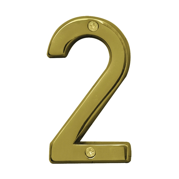HY-KO Prestige BR-42PB/2 House Number, Character: 2, 4 in H Character, Brass Character, Brass - 1