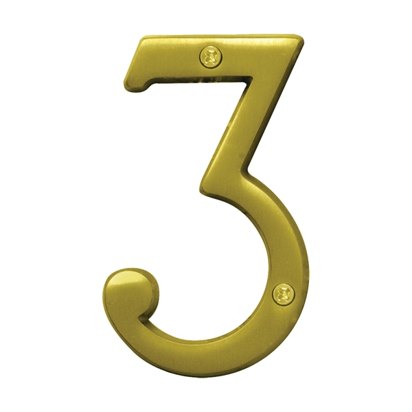 Prestige Series BR-43BB/3 House Number, Character: 3, 4 in H Character, Brass Character, Brass
