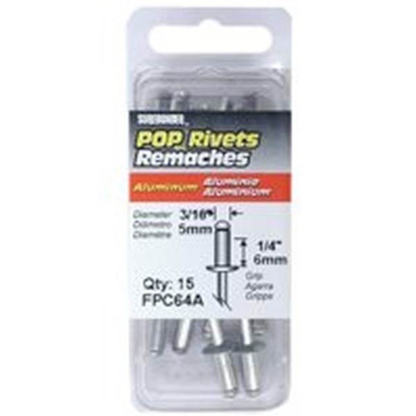 Surebonder FPC64A Pop Rivet, Short, 1/4 in Grip, 3/16, 1/4 in L, Aluminum