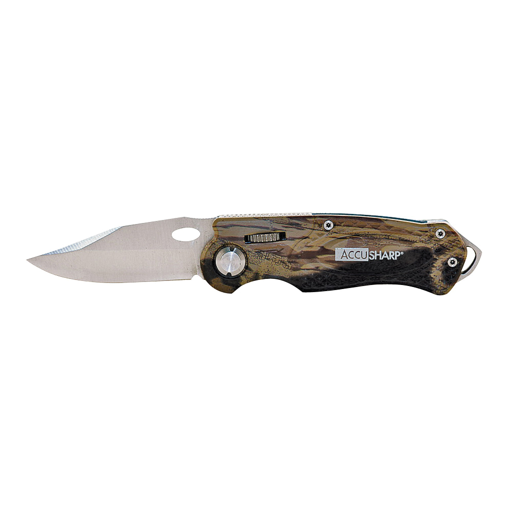 704C Folding Knife, Aluminum/Stainless Steel Blade, 1-Blade, Camouflage Handle