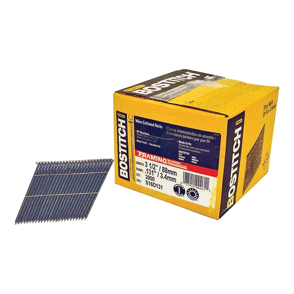 Bostitch S16D131-FH Series Framing Nail, Wire Weld Collation, 3-1/2 in L, 11 Gauge, Steel, Full Round Head, Smooth Shank