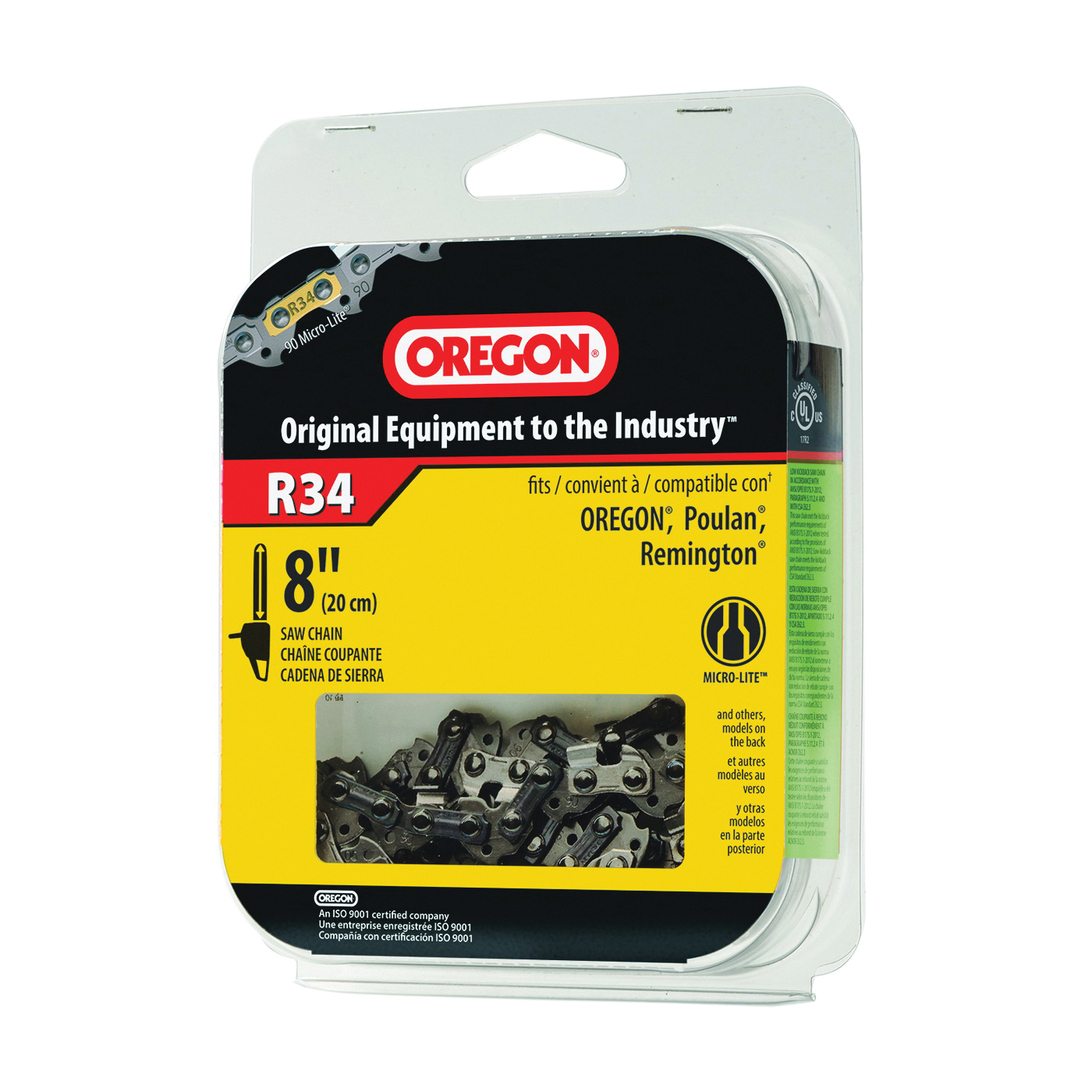 Oregon R34 Chainsaw Chain, 8 in L Bar, 0.043 Gauge, 3/8 in TPI/Pitch, 34-Link - 2