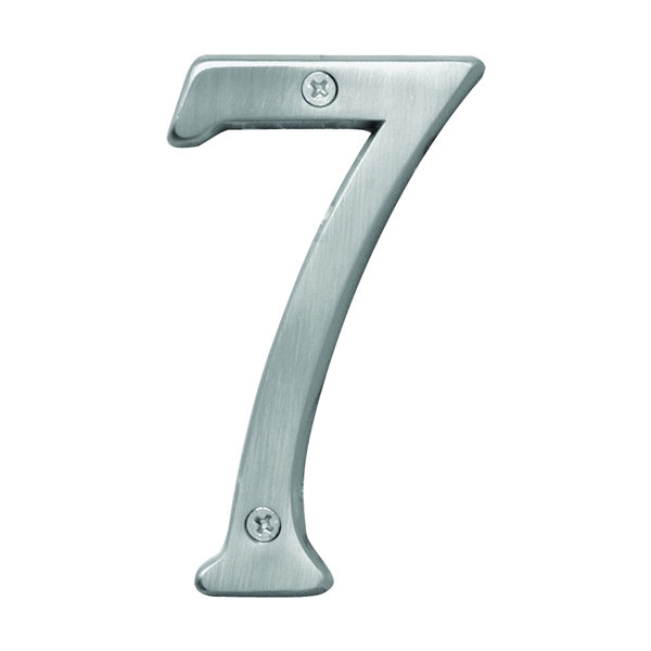 Prestige Series BR-43SN/7 House Number, Character: 7, 4 in H Character, Nickel Character, Brass