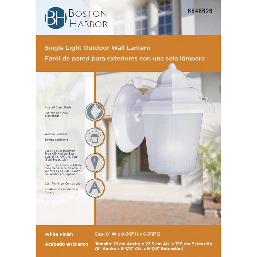 Boston Harbor AL9002H-4-3L Single Light Outdoor Wall Lantern, White - 2