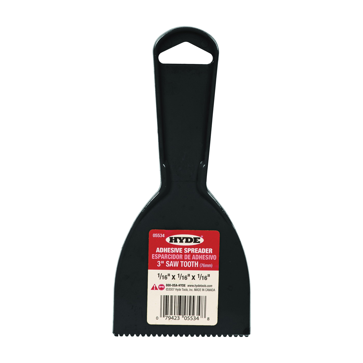Hyde 05534 Adhesive Spreader, 3 in W Blade, Notched Blade, Plastic Blade