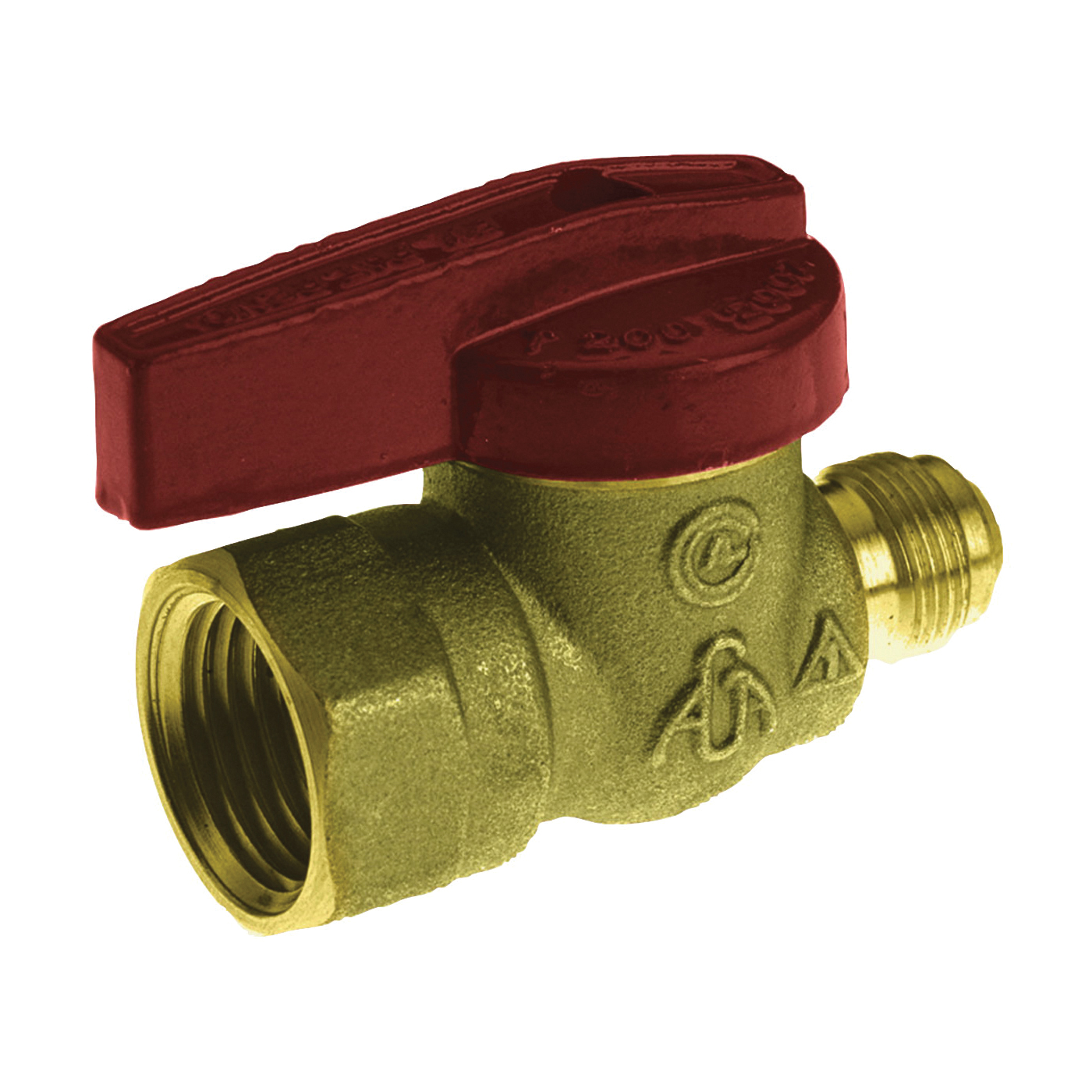 117-592 Gas Ball Valve, 9/16 x 1/2 in Connection, Flare x FPT, 200 psi Pressure, Manual Actuator, Brass Body