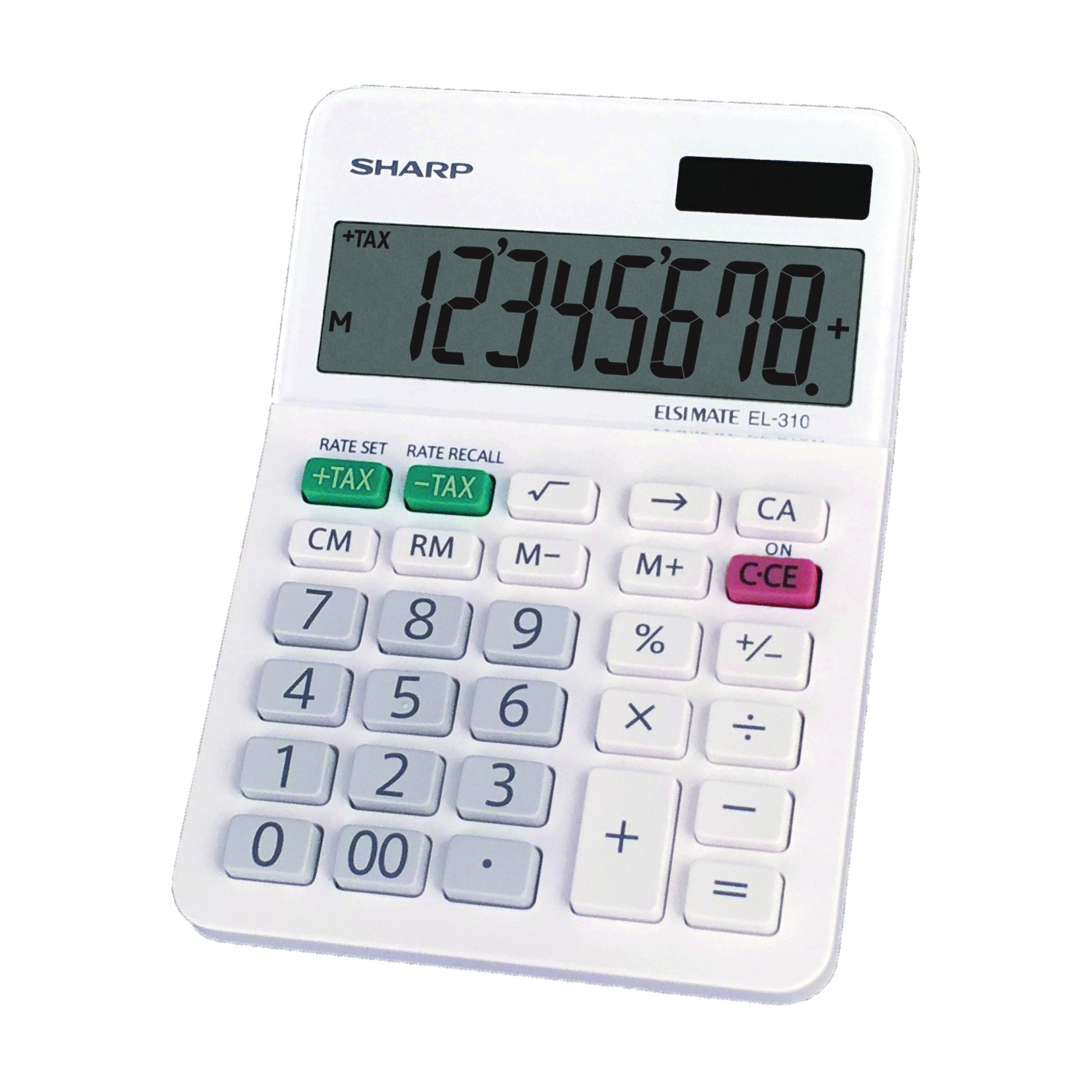 Sharp EL310WB Mini Desktop Calculator, Battery, 8 Display, LCD Display, White - 1