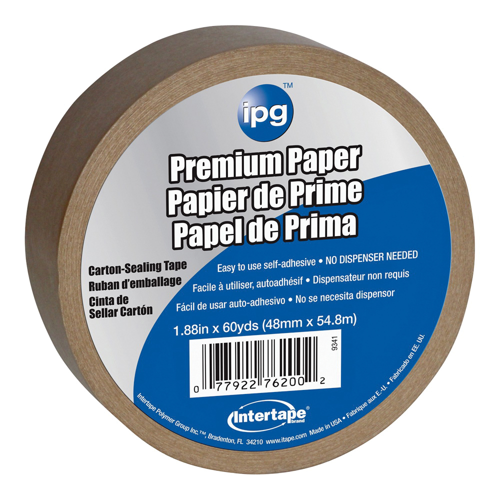 IPG 9341 Packaging Tape, 54.8 m L, 1.88 in W, Kraft Flat Back Paper Backing, Brown - 1