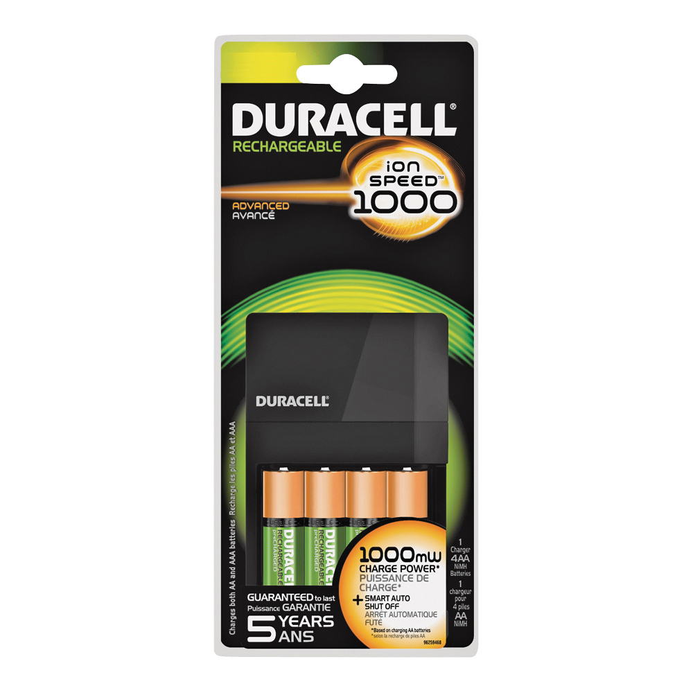 Chargeur de piles Duracell Ion Speed 4000 avec 2 piles AA et 2 piles AAA,  chargeur pour piles AA et AAA