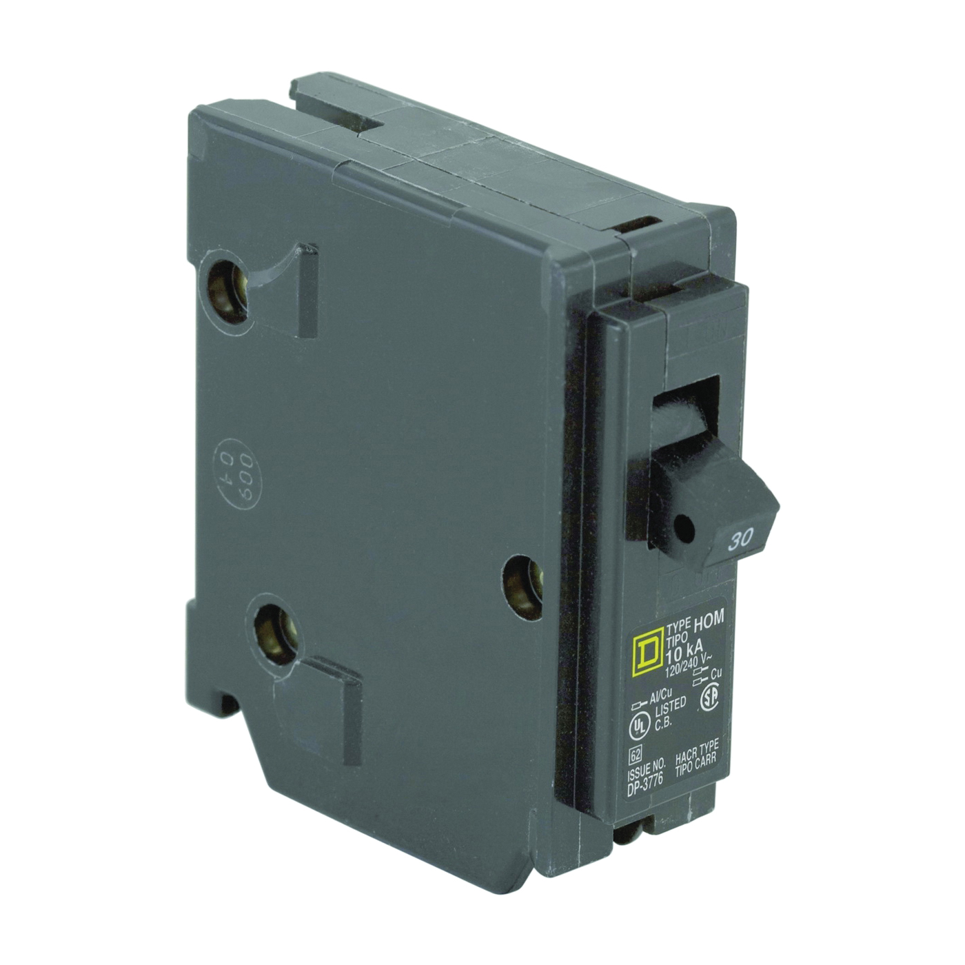 Homeline HOM130C Circuit Breaker, Mini, 30 A, 1 -Pole, 120 V, Plug Mounting, Black