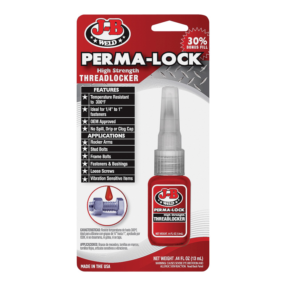 Perma-Lock 27113 Threadlocker, Liquid, Mild Organic, Red, 13 mL Bottle