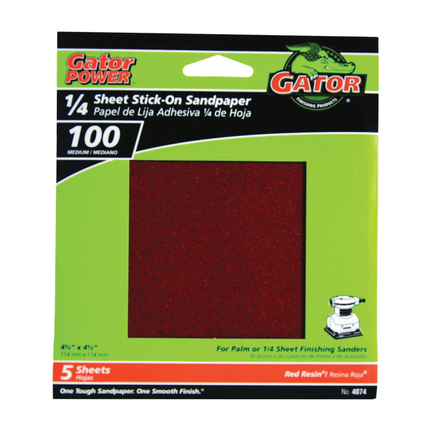 4074 Sanding Sheet, 4-1/2 in L, 4-1/2 in W, Medium, 100 Grit, Aluminum Oxide Abrasive
