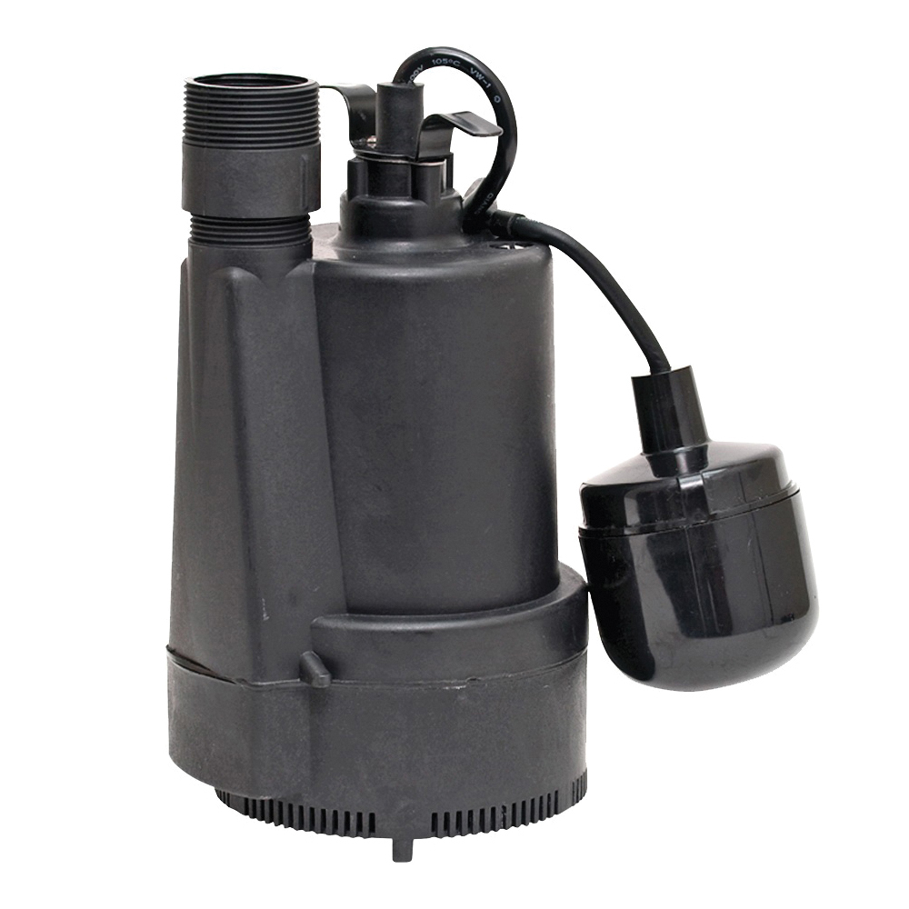 92330 Sump Pump, 4.1 A, 120 V, 0.33 hp, 1-1/4 x 1-1/2 in Outlet, 40 gpm, Thermoplastic