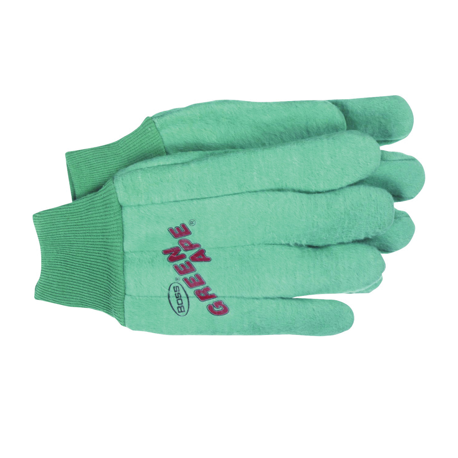 Green Ape 313 Clute-Cut Chore Gloves, L, Straight Thumb, Knit Wrist Cuff, Cotton, Green