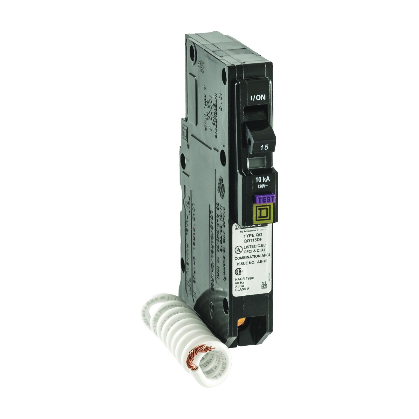 QO115DFC Circuit Breaker, CAFCI, Mini, 15 Amp, 1 -Pole, 120 V, Plug Mounting
