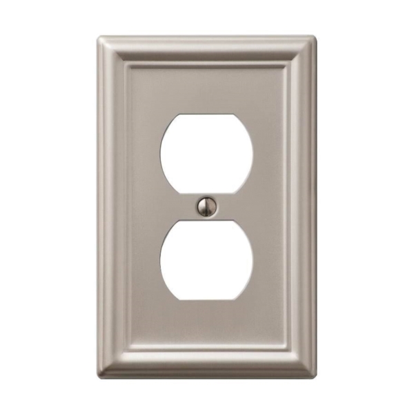 AmerTac Chelsea 149DBN Outlet Wallplate, 4-7/8 in L, 3-1/8 in W, 1-Gang, Steel, Brushed Nickel, Wall Mounting - 1