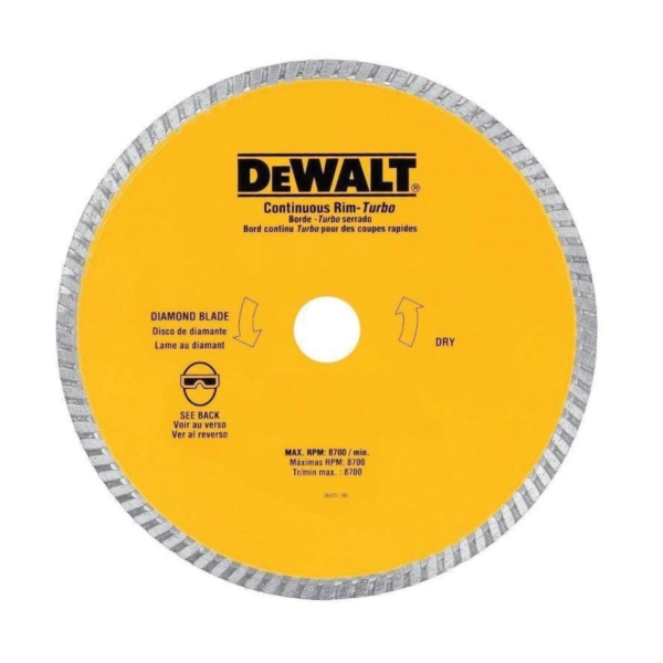 DEWALT DW4701B Saw Blade, 4-1/2 in Dia, 7/8 in Arbor, Turbo Rim - 1