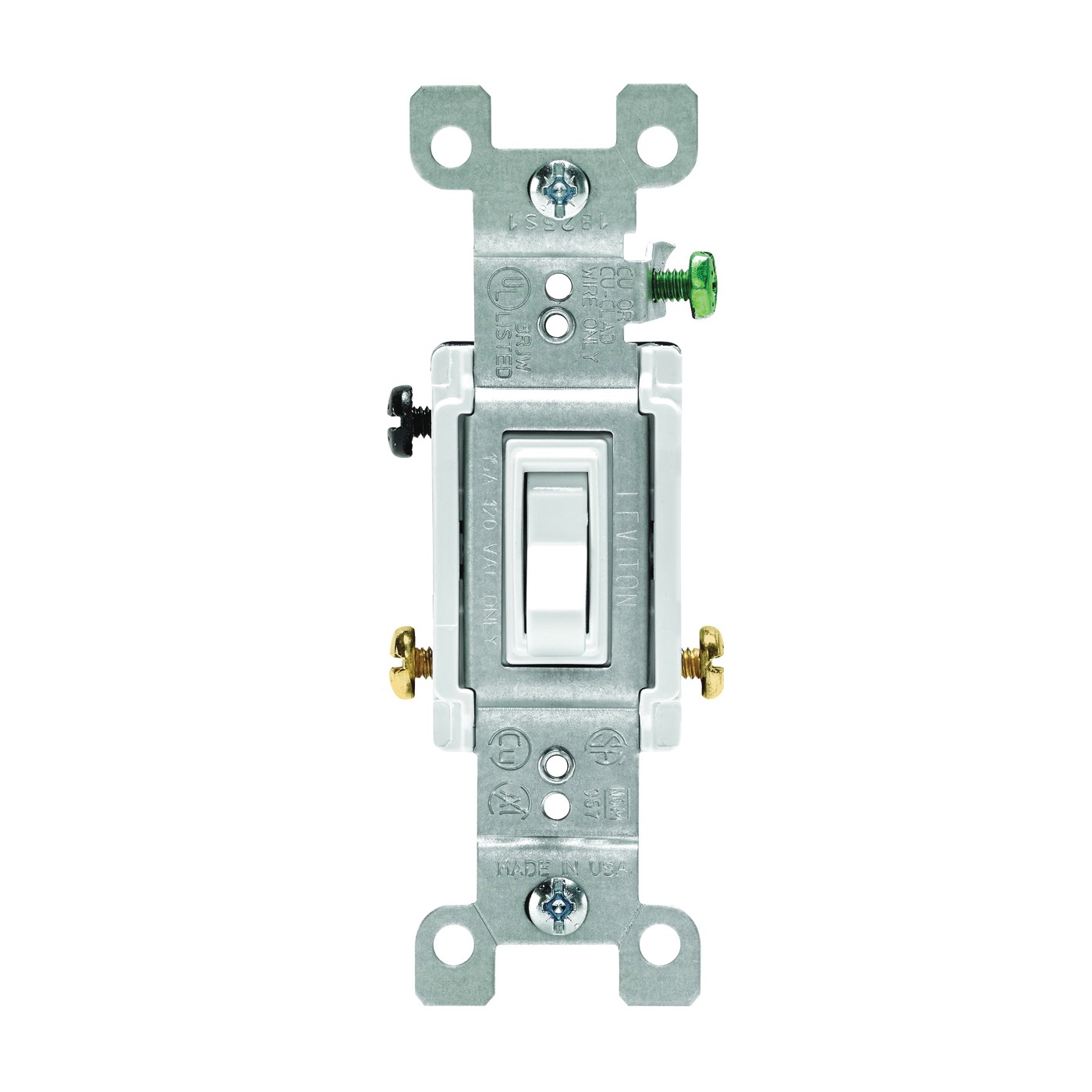 Leviton 1453-2W Switch, 15 A, 120 V, 3-Way, Push-In Terminal, Thermoplastic Housing Material, White - 1