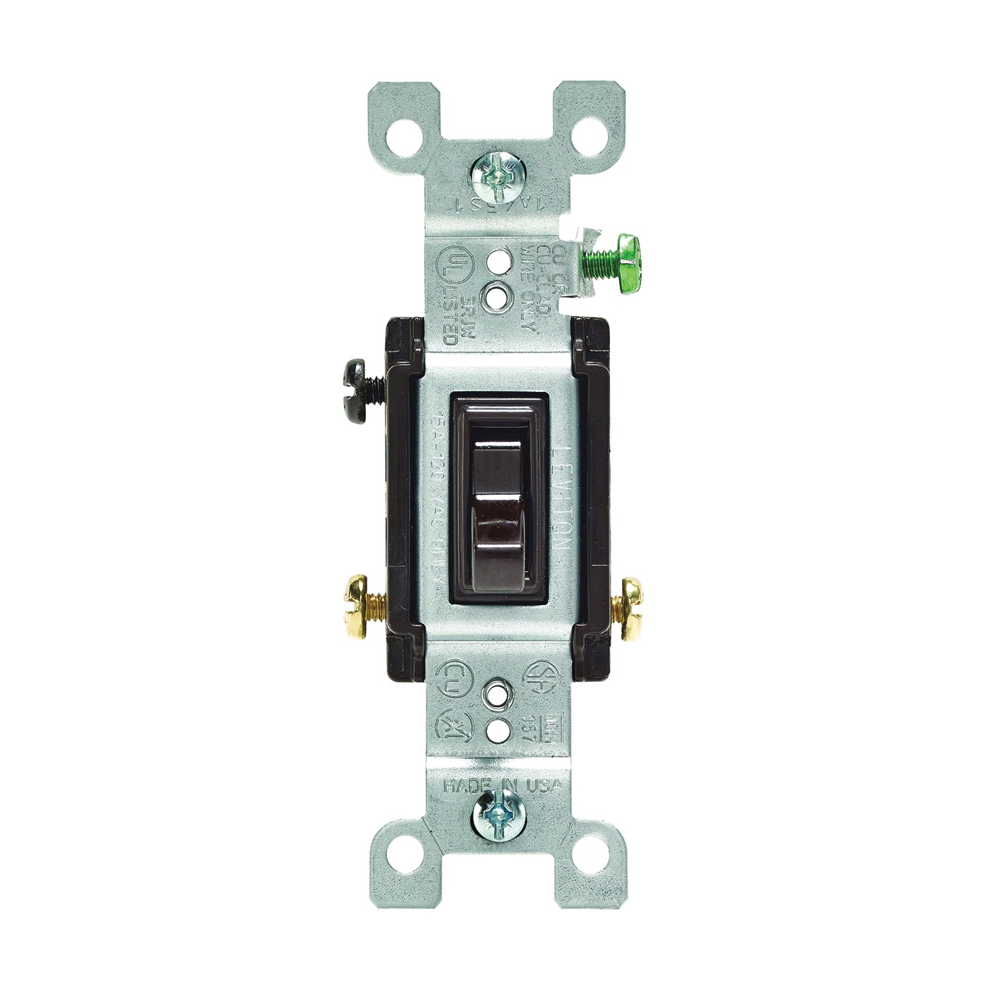 Leviton 1453-2 Switch, 15 A, 120 V, 3-Way, Push-In Terminal, Thermoplastic Housing Material, Brown - 1