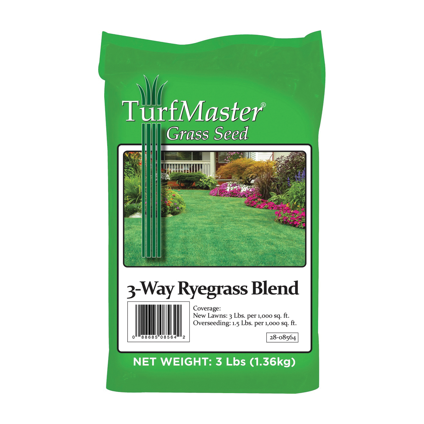 28-08564 Grass Seed, 3-Way Ryegrass Blend, 3 lb Bag