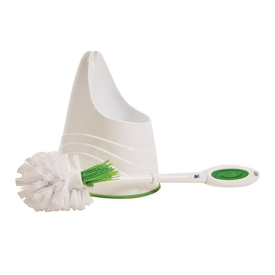 2055463 Toilet Brush and Caddy, Fiber Bristle, Plastic Holder, Green/White Holder