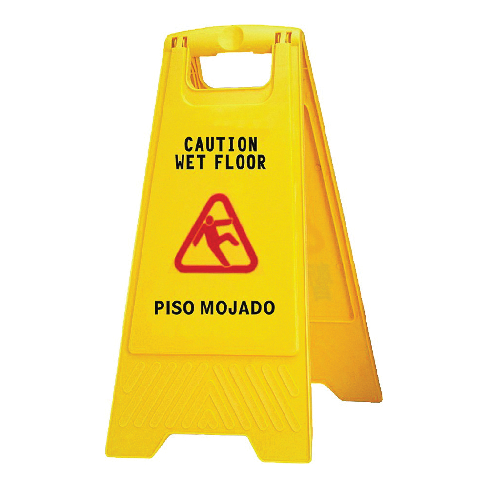 628 Floor Sign, 24 in H, Caution Wet Floor and Piso Mojado, English, French, Spanish