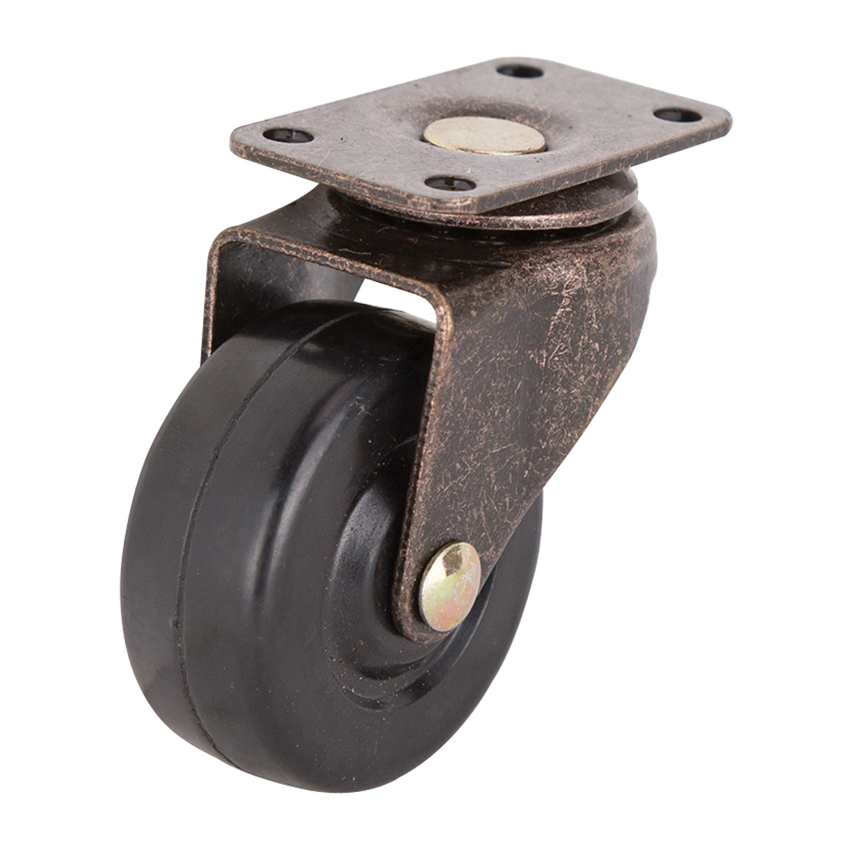 JC-D06-PS Swivel Caster, 2 in Dia Wheel, 3/4 in W Wheel, Rubber Wheel, Black, 90 lb, Steel Housing Material
