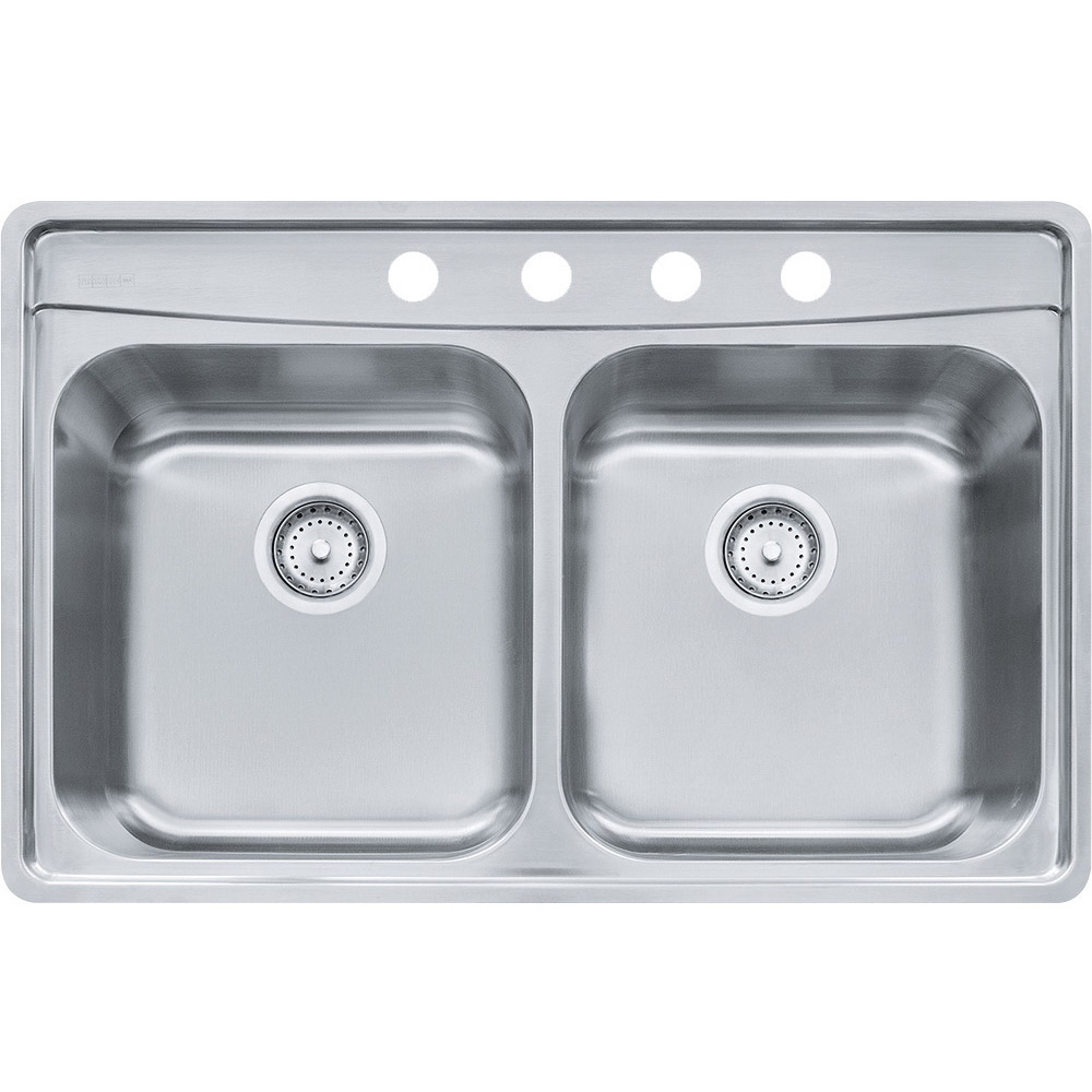 Evolution Series EVDAS804-20 Kitchen Sink, 4-Faucet Hole, 22-1/2 in OAW, 33-1/2 in OAD, 8 in OAH, 2-Bowl