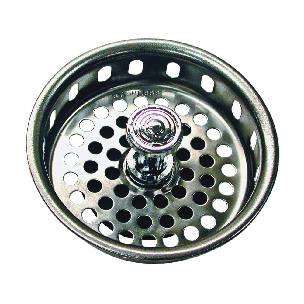 51275 Basket Strainer, 3-1/4 in Dia, Brass, Chrome, For: 3-1/4 in Drain Opening Sink