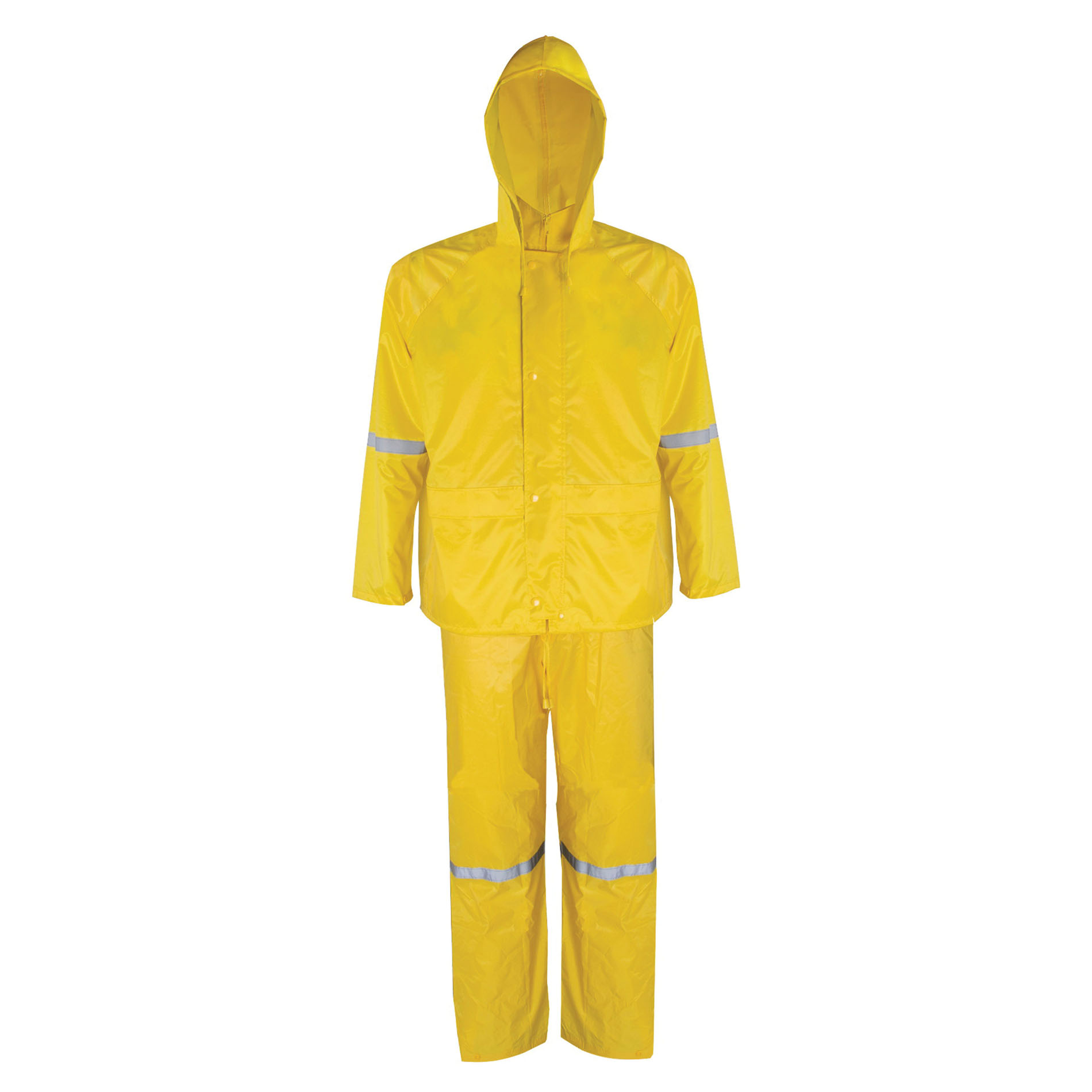RS3-01-M Rain Suit, M, 41 in Inseam, Polyester, Yellow, Concealed Collar, Zipper with Storm Flap Closure