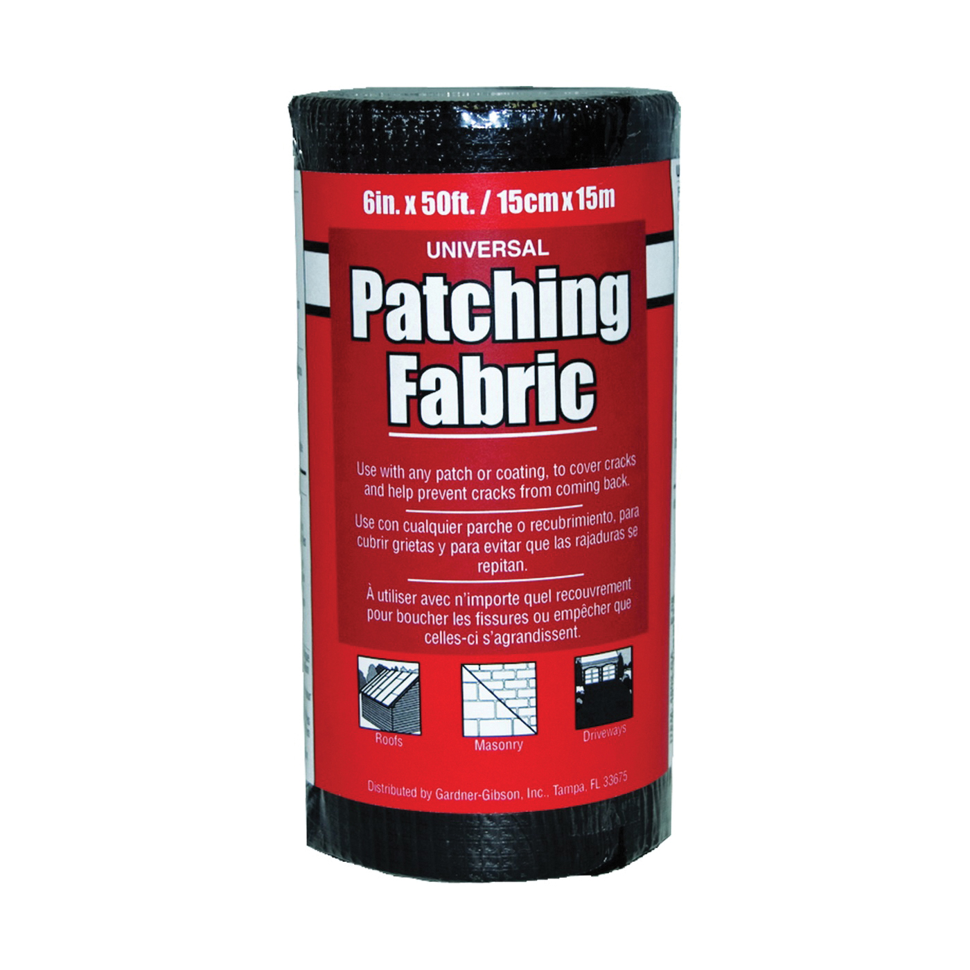 4502-GA Patching Fabric, 50 ft L, 6 in W, Fiberglass, Black