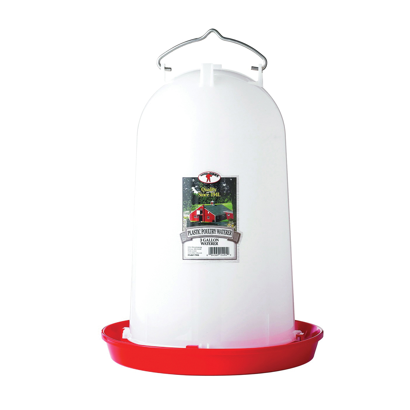 7906 Poultry Waterer, 3 gal Capacity, Polyethylene, Red