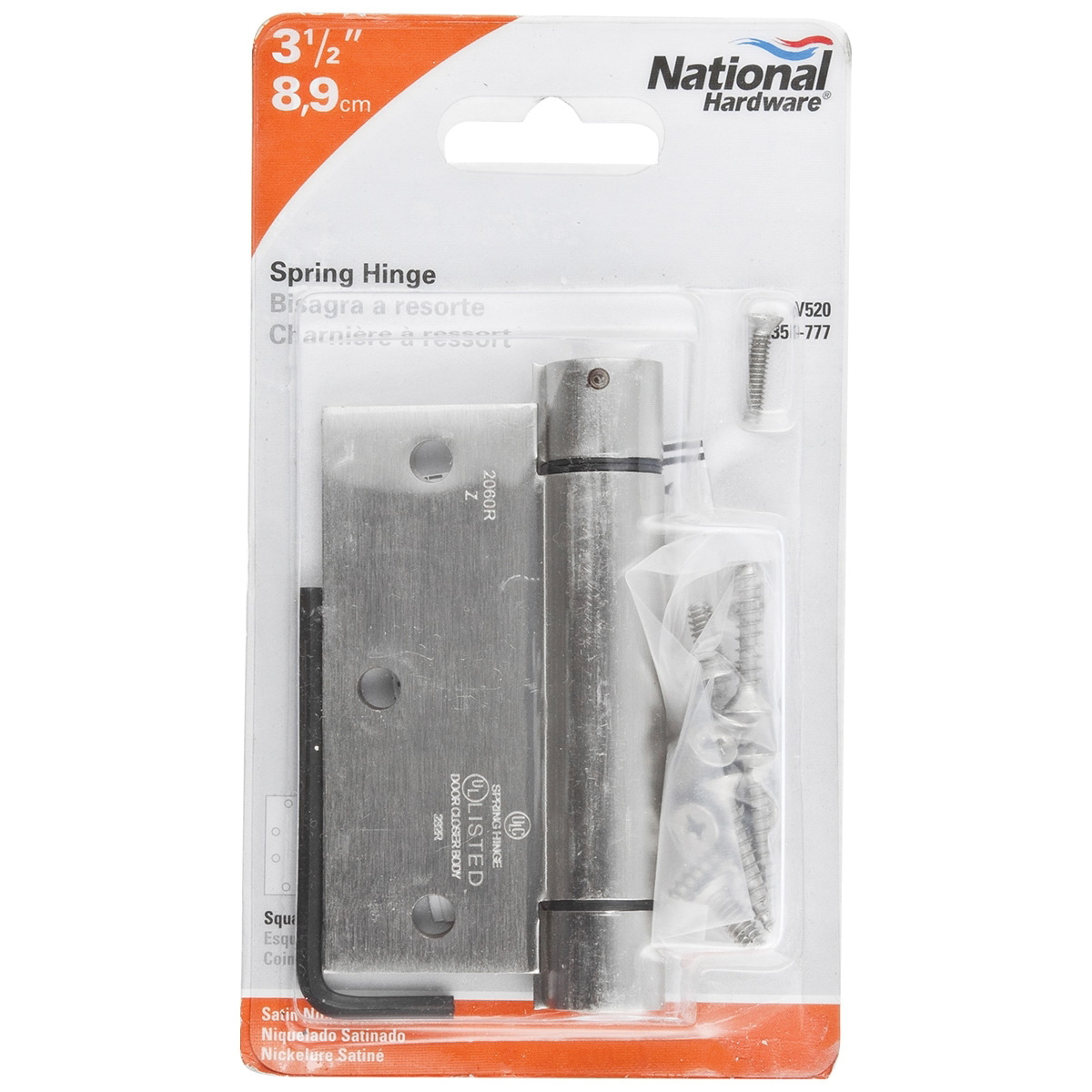 N350-777 Spring Hinge, Cold Rolled Steel, Satin Nickel, 30 lb