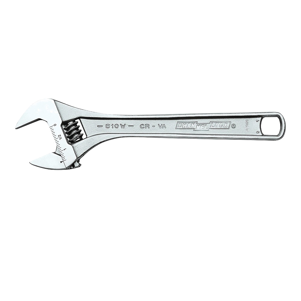 CHANNELLOCK WIDEAZZ Series 806W Adjustable Wrench, 6-1/4 in OAL, 0.94 in Jaw, Steel, Chrome, Plain-Grip Handle