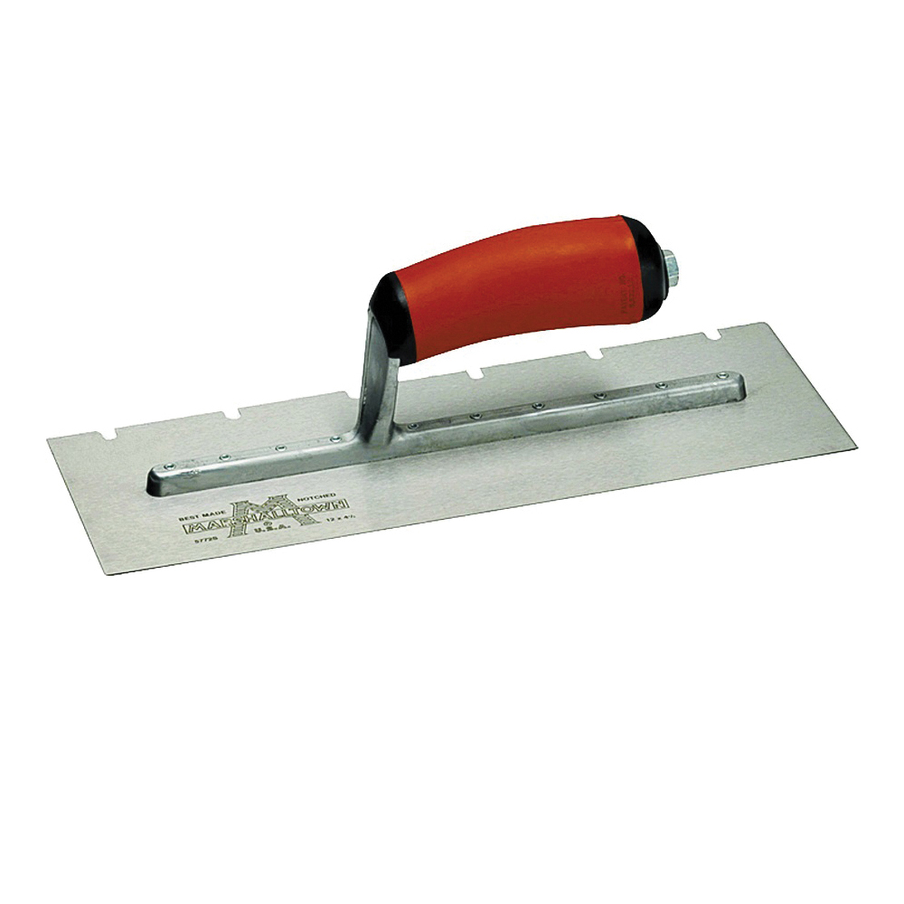 776SD Trowel, 1/4 in W x 3/8 in D Notch, 11 in L, 4-1/2 in W, Square Notch, Curved Handle