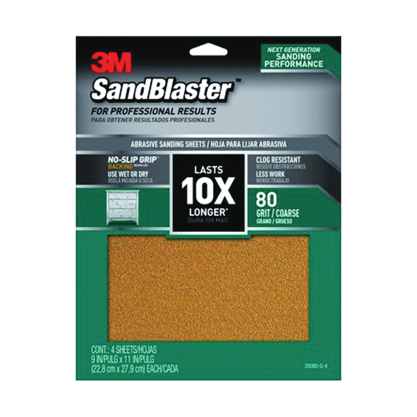 SandBlaster Series 20080-G-4 Sandpaper, 11 in L, 9 in W, 80 Grit, Coarse, Aluminum Oxide Abrasive