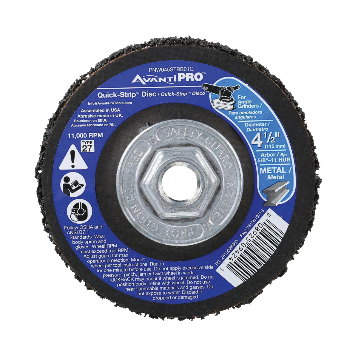 PNW045STRB01G Quick-Strip Disc, 4-1/2 in Dia, 5/8-11 Arbor