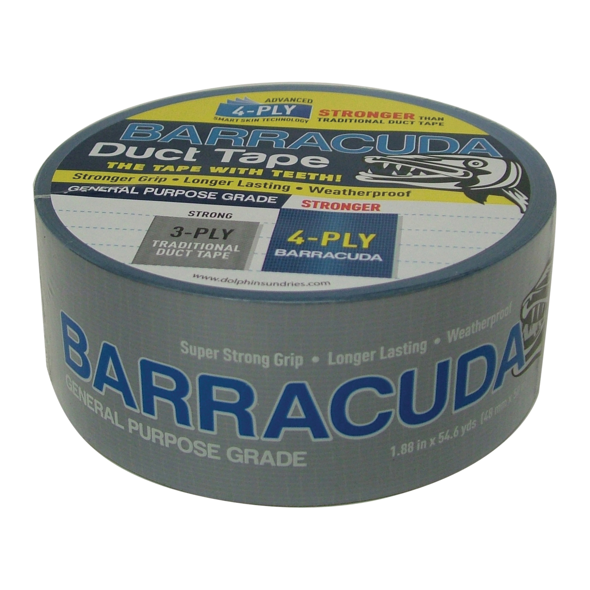 Blue Dolphin TP DUCT BARA BLU Duct Tape, 54.6 yd L, 1.88 in W, Blue/Silver - 1