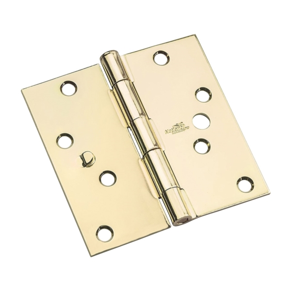 512 Series N830-401 Door Hinge, 4 in H Frame Leaf, Steel, Bright Brass, Flush, Removable Pin, 55 lb