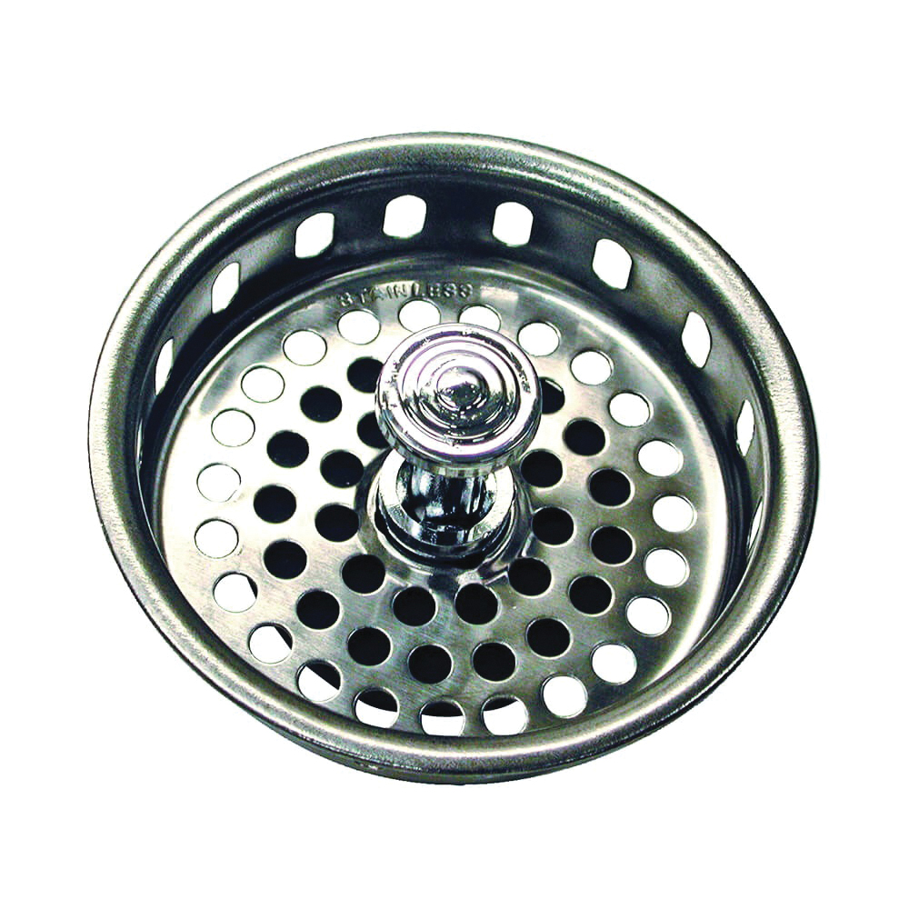 80900 Basket Strainer with Drop Center Post, 3-3/4 in Dia, Stainless Steel, Chrome, For: 3-3/4 in Opening Sink