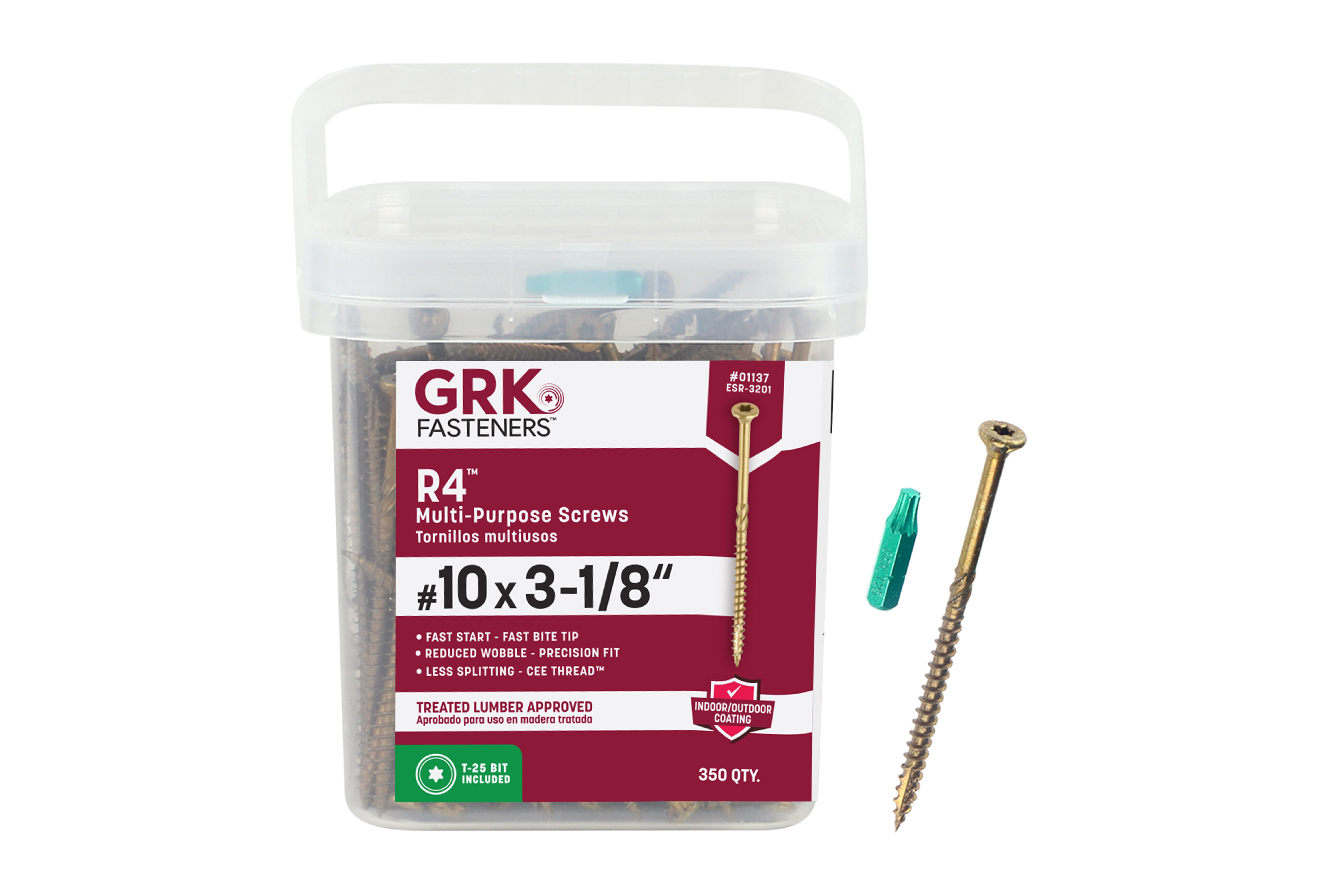 R4 1137 Framing Screw, #10 Thread, 3-1/8 in L, W-Cut Thread, Star Drive, Steel, Climatek, 350