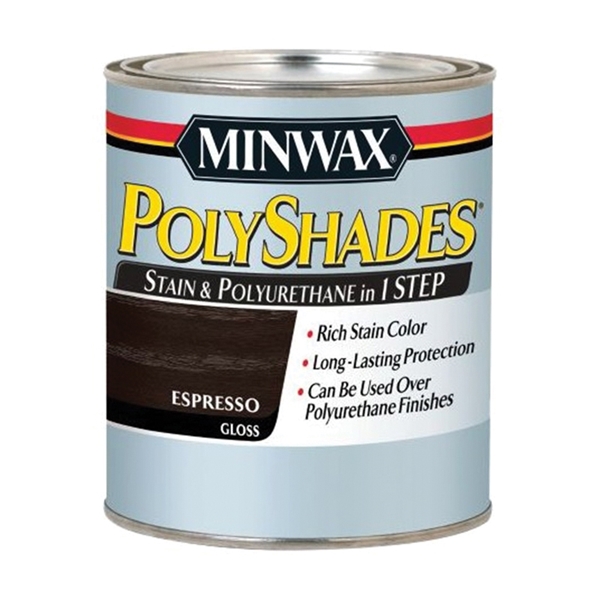 PolyShades 214974444 Waterbased Polyurethane Stain, Gloss, Liquid, Espresso, 0.5 pt