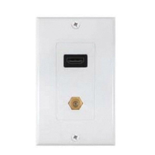 Zenith VW3001HD2C HDMI and Coaxial Wallplate, 7-1/2 in L, 3-3/4 in W, 1 -Gang, Plastic, White, Flush Mounting