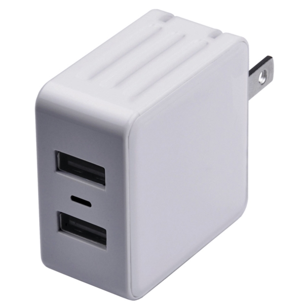 PM1002UW31 Dual USB Wall Charger, 100 to 240 V Input, 5 VDC Output, Foldable Plug, White