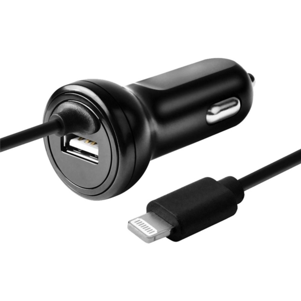 PM1024FC8 Lightning Fixed Car Charger, 12 to 24 VDC Input, 5 V Output, 3 ft L Cord, Black