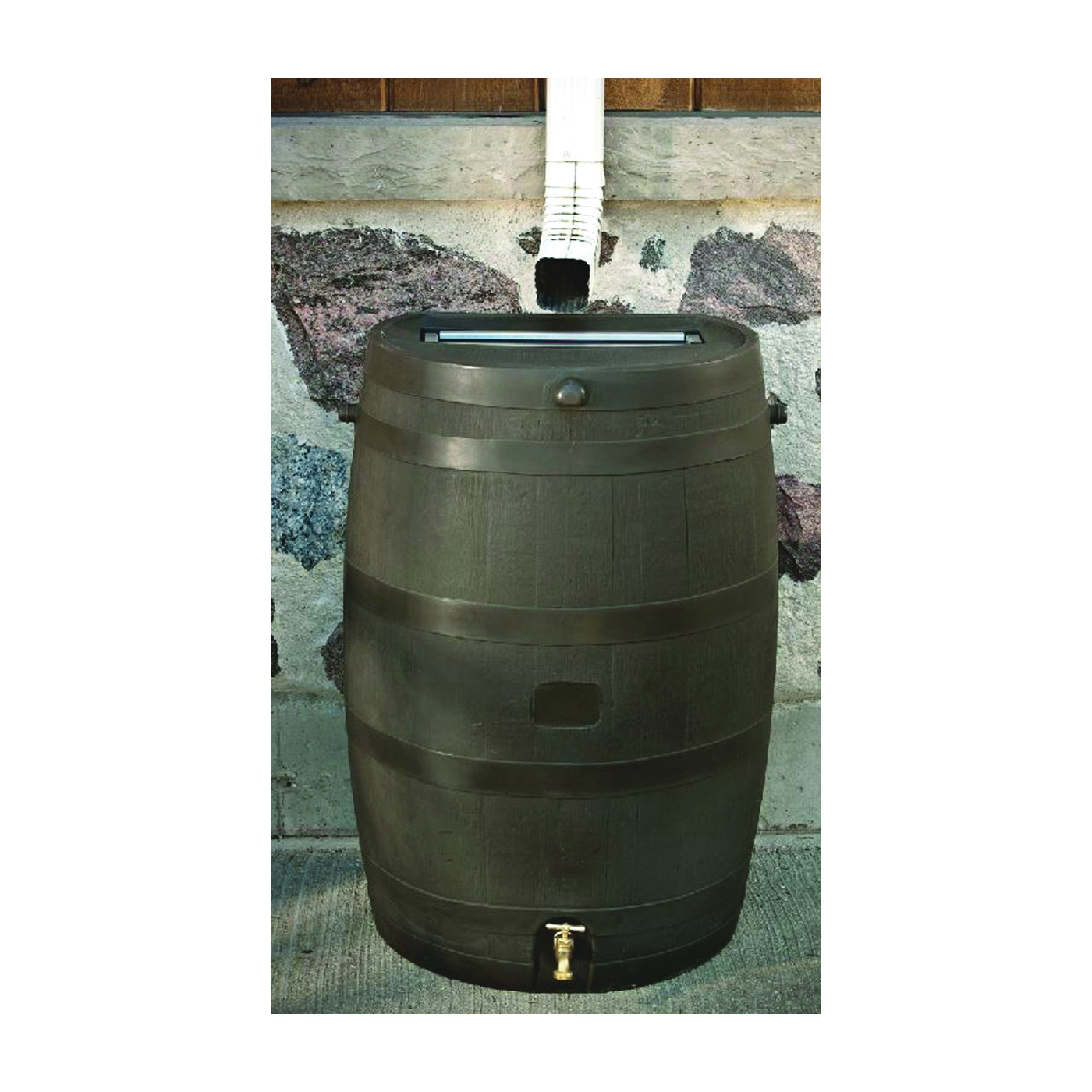 55100009005600 Rain Barrel, 50 gal Capacity, Plastic, Brown