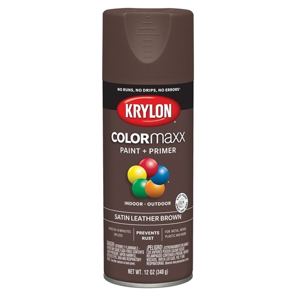 Krylon COLORmaxx K05569007 Spray Paint, Satin, Leather Brown, 12 oz Aerosol Can - 1