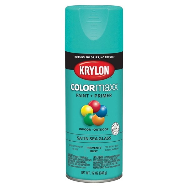 Krylon COLORmaxx K05576007 Spray Paint, Satin, Sea Glass, 12 oz Aerosol Can - 1