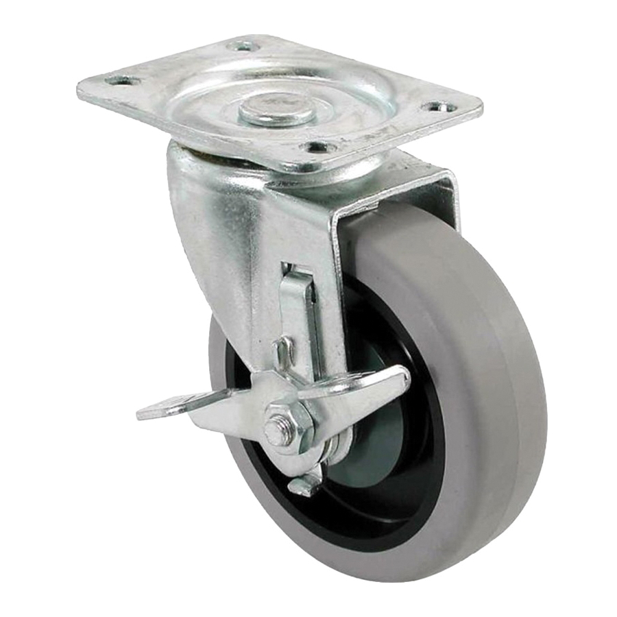 400 Series 9736 Swivel Caster with Brake, 4 in Dia Wheel, TPR Wheel, Gray, 250 lb