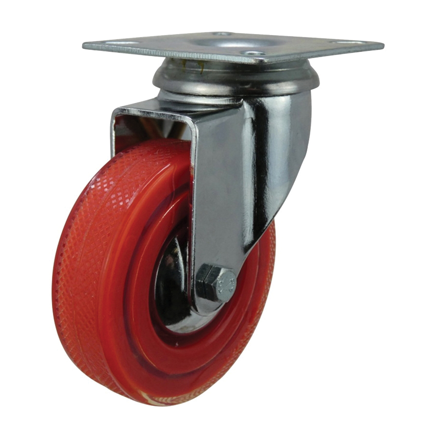 6266 Swivel Caster, 3 in Dia Wheel, Polyurethane Wheel, Red, 132 lb
